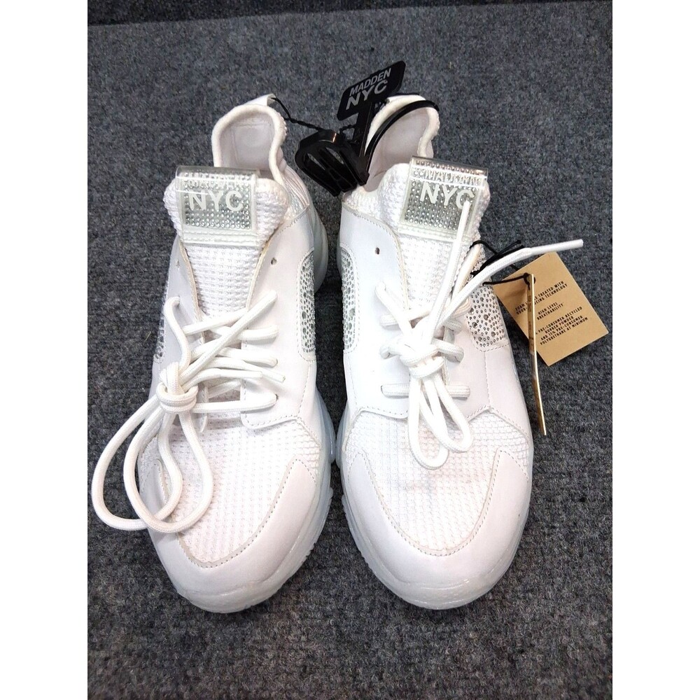NEW Madden NYC White Rhinestone Embellished Sneakers Shoes Women Size 9.5